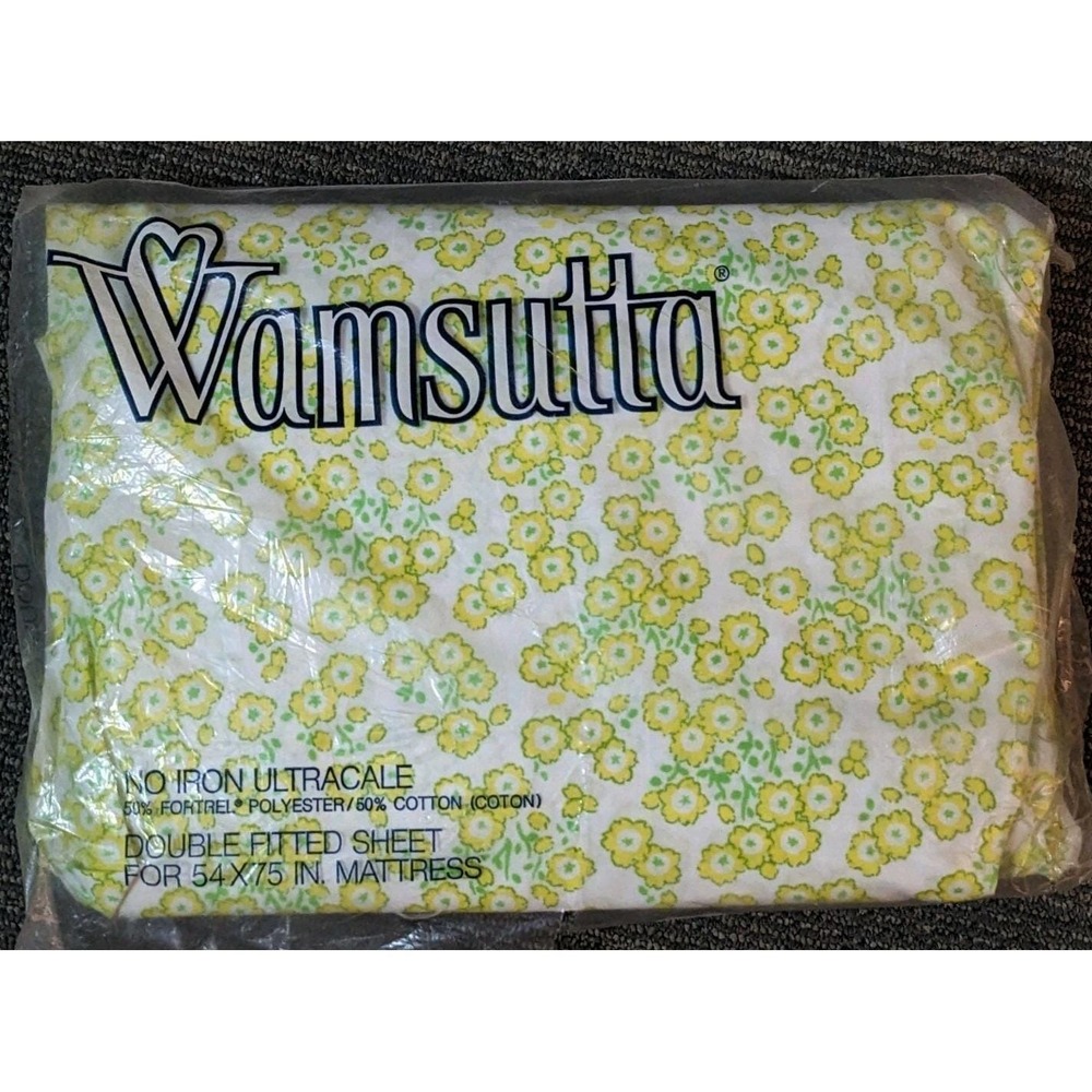 Vintage Wamsutta Ultracale Double Fitted Sheet Floral Bachelor Buttons NOS